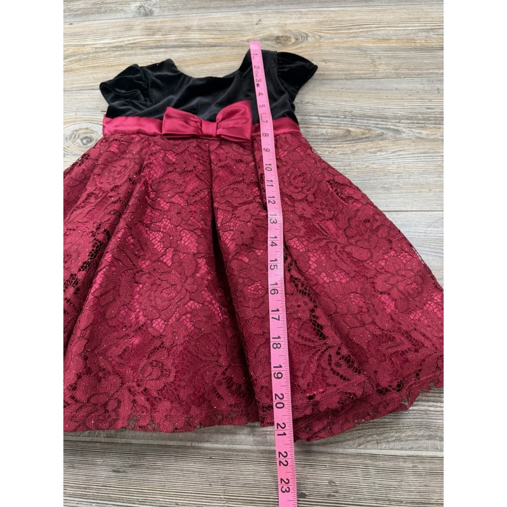 Jona Michelle Girls Burgundy Lace Black Velvet Holiday Christmas Dress Size 3T - Picture 5 of 10